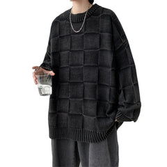 Threebooy Plus Size 5XL-M High Quality Casual O-neck Sweater Men Chic Pattern Unisex Fashion Loose Knitted Pullovers Men's Black Knitwear