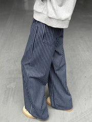 Threebooy  Vintage Blue Striped Jeans Women Y2k Hip Hop Grunge Straight Denim Trousers Punk High Waist Streetwear Wide Leg Jeans