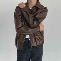 Threebooy  Mens Autumn Winter Retro PU Leather Casual Loose Short Leather Jacket Men'S Handsome And Elegant British Jacket Tops
