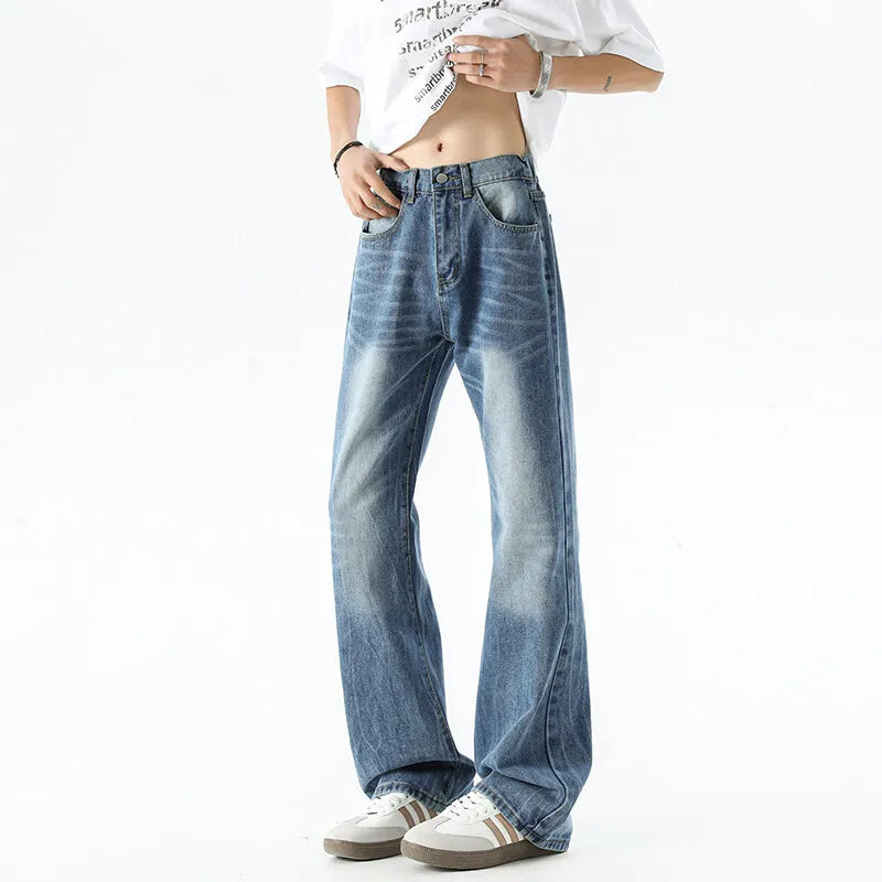 Threebooy Wide leg jeans Men 2025 Autumn trend Casual Pantsbell-bottoms unisex washed Jeans Skinny Work Trousers Male Jeans Men Clothing