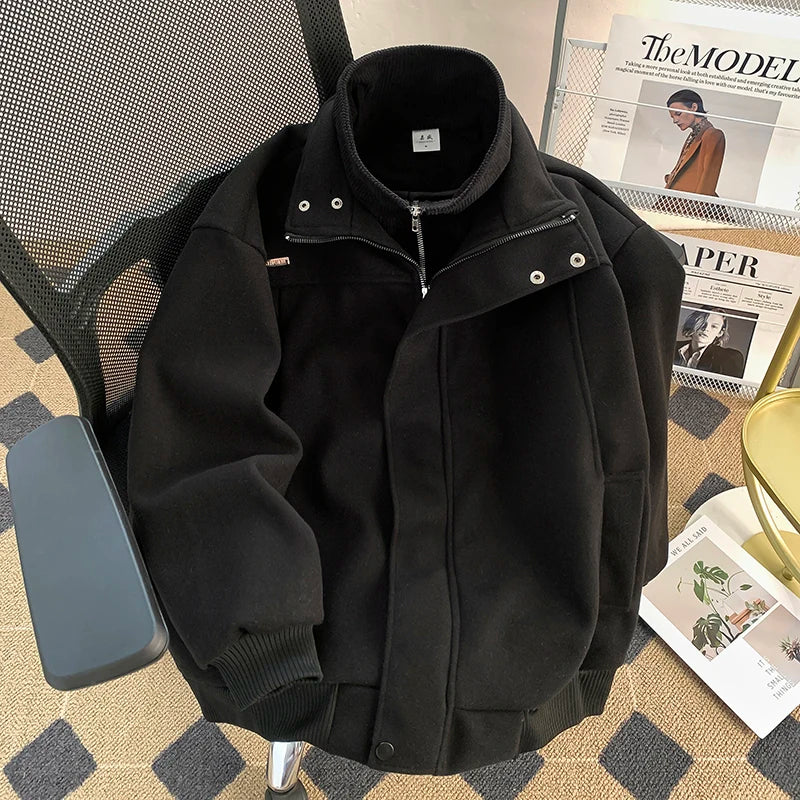Threebooy  American Heavy Fake Two-piece Thick Wool Jacket Men's 2025 Winter American Workwear Woolen Jacket Top Aesthetic Urban