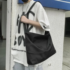 Threebooy  Canvas Japan ins bulk schoolbag student handbag simple shopping bag fitness bag waterproof shoulder bag notebook