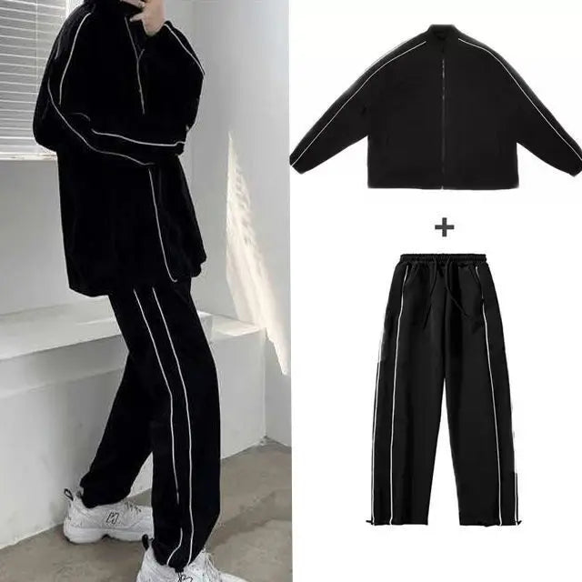 Threebooy Men's Sets New Casual One-piece Suit Male Sportswear Women Suits Overalls Trousers Loose Fleece Zipper Long Sleeves Jacket Pants