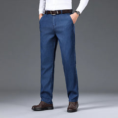 Threebooy  Business Men's Jeans Autumn New Fashion Stretch Straight Casual Trousers Loose Comfortable Brand Classic Denim Pants Male