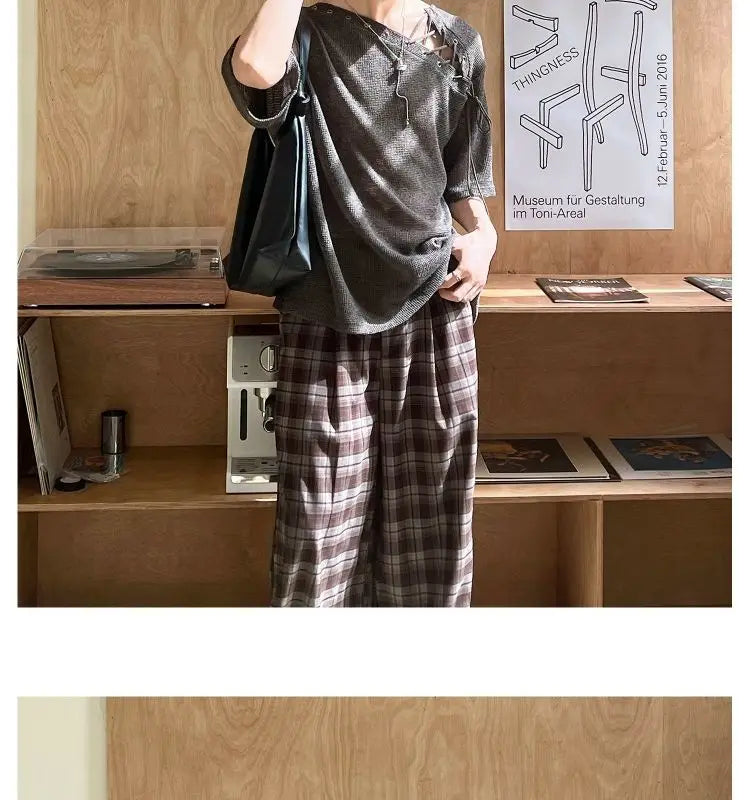 Threebooy Street Punk Shirt Off-shoulder Hollow T-shirt American 2025 New High-end Style Fashionable Casual Loose Short Sleeves