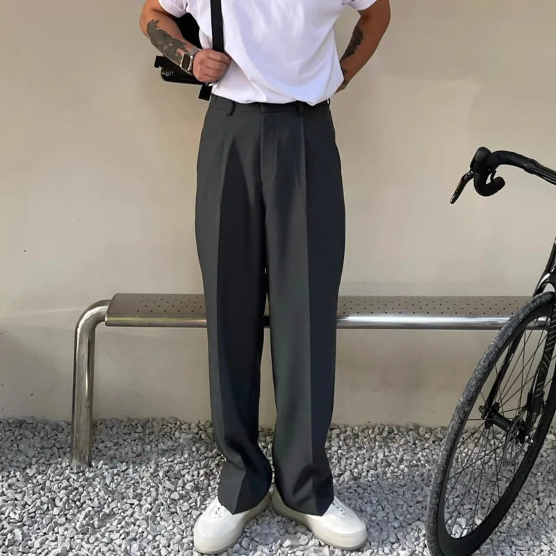 Threebooy Gray Suit Pants Men Fashion Business Society Mens Dress Pants Korean Loose Straight Pants Mens Office Formal Trousers M-2XL