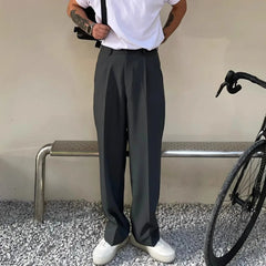 Threebooy Gray Suit Pants Men Fashion Business Society Mens Dress Pants Korean Loose Straight Pants Mens Office Formal Trousers M-2XL