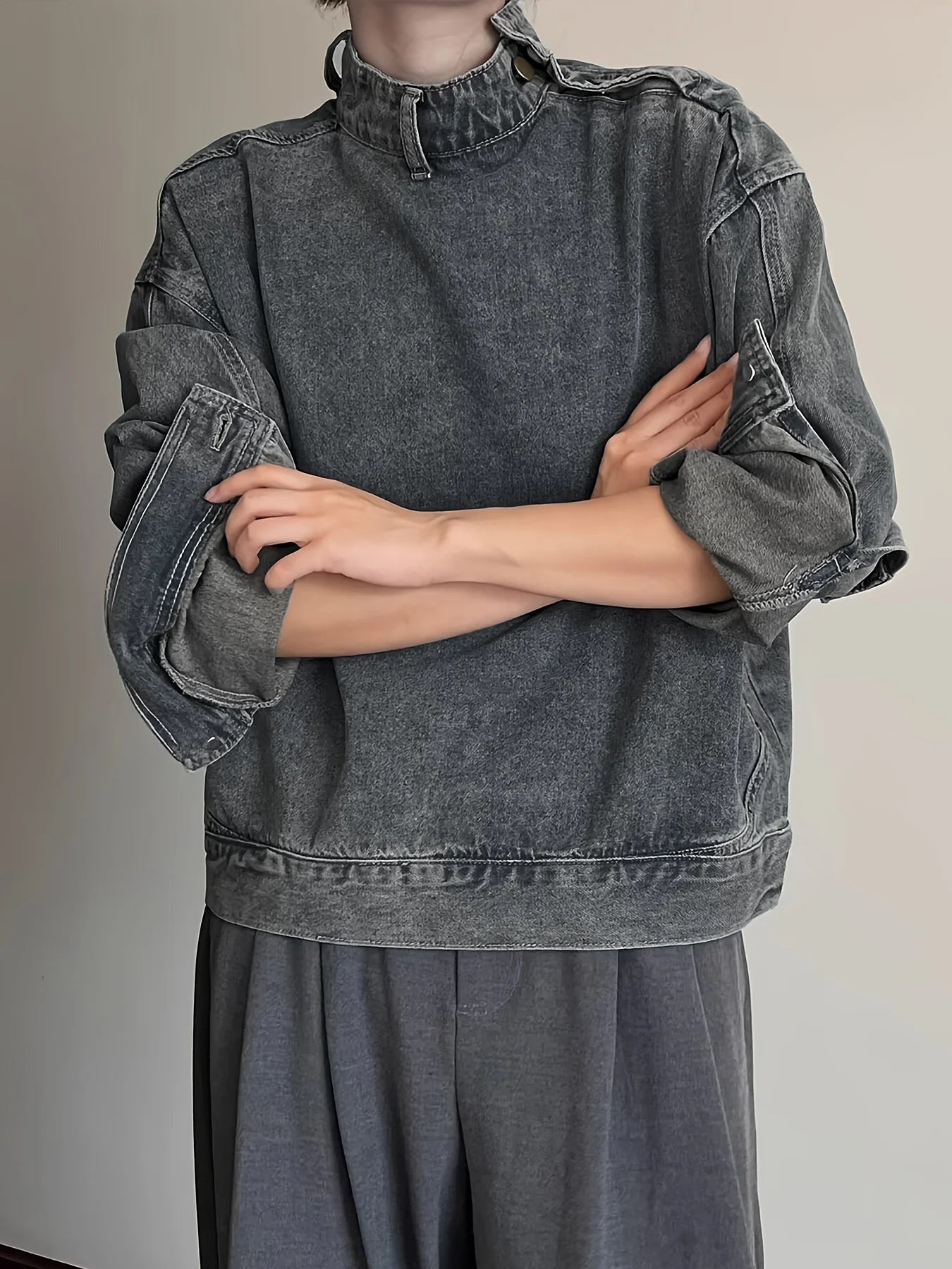 Threebooy Hong Kong style denim jacket men's fashion brand high street niche personality leisure collar pullover work jacket