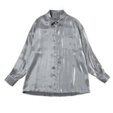 Threebooy 2024 New Men's Shirt Ice Silk Satin Glossy Men's Long-sleeved Abstinence System Pure Color Satin Shirt Ins All-match