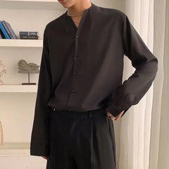 Threebooy 2025 New Retro V-neck Shirt Temperament Solid Color Long-sleeved Drooping White Shirt Korean Loose Trendy Top Aesthetic Chic