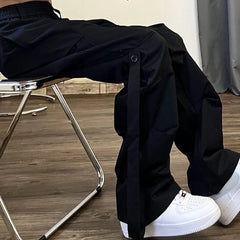 Threebooy Trousers Man Stacked Grey Cargo Pants for Men Flared Hip Hop Clothing Fashion Baggy Loose Spandex Techwear Street Aesthetic Emo