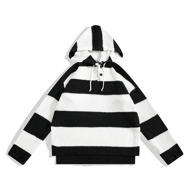 Threebooy Fashion Striped Sweater Men's Autumn Korean Version New Loose Trend Lazy Style Retro Hooded Pullover Sweater Jacket Chic