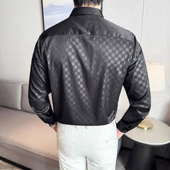 Threebooy  British Style Shirt Long Sleeved Slim Fit Checkered Shirt Men's Casual Business Dress Shirt Streetwear Social Men Clothing