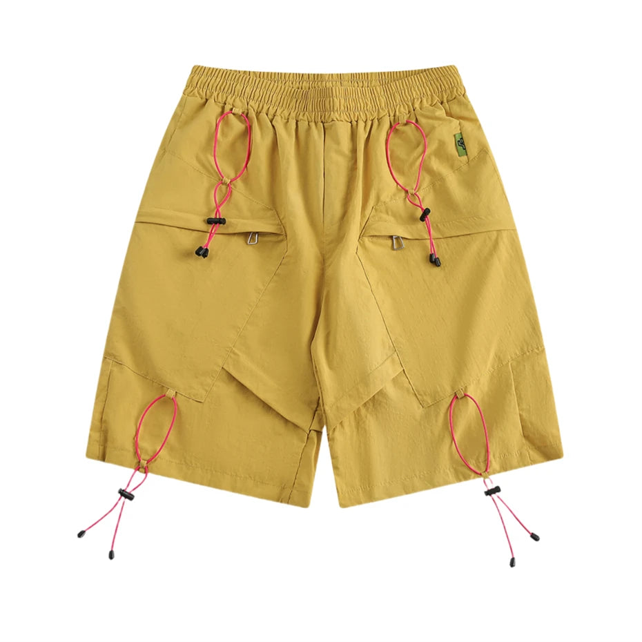 Threebooy  Summer Casual Shorts Men Streetwear Harajuku Quick Drying Knee Length Pants Japan Style Pockets Design Outdoor Cargo Short Male
