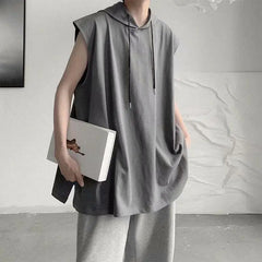 Threebooy  Summer Sleeveless Hooded Loose Sports Tops Simplicity Korean Youth All-match Street Casual T Shirts Fashion Trend Men Clothing