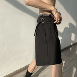 Threebooy Fashion Casual Shorts Men Summer Korean Chic Wide Leg Trousers Male Knee-length Sashes Draped Loose Retro Popular High Street