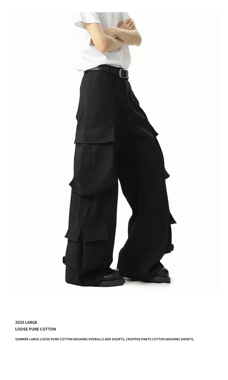 Threebooy Men Loose Fit Cargo Pants Workwear Trousers Multi Pocket Outdoor Casual Joggers Streetwear Hip Hop Drop Crotch Trousers for Men