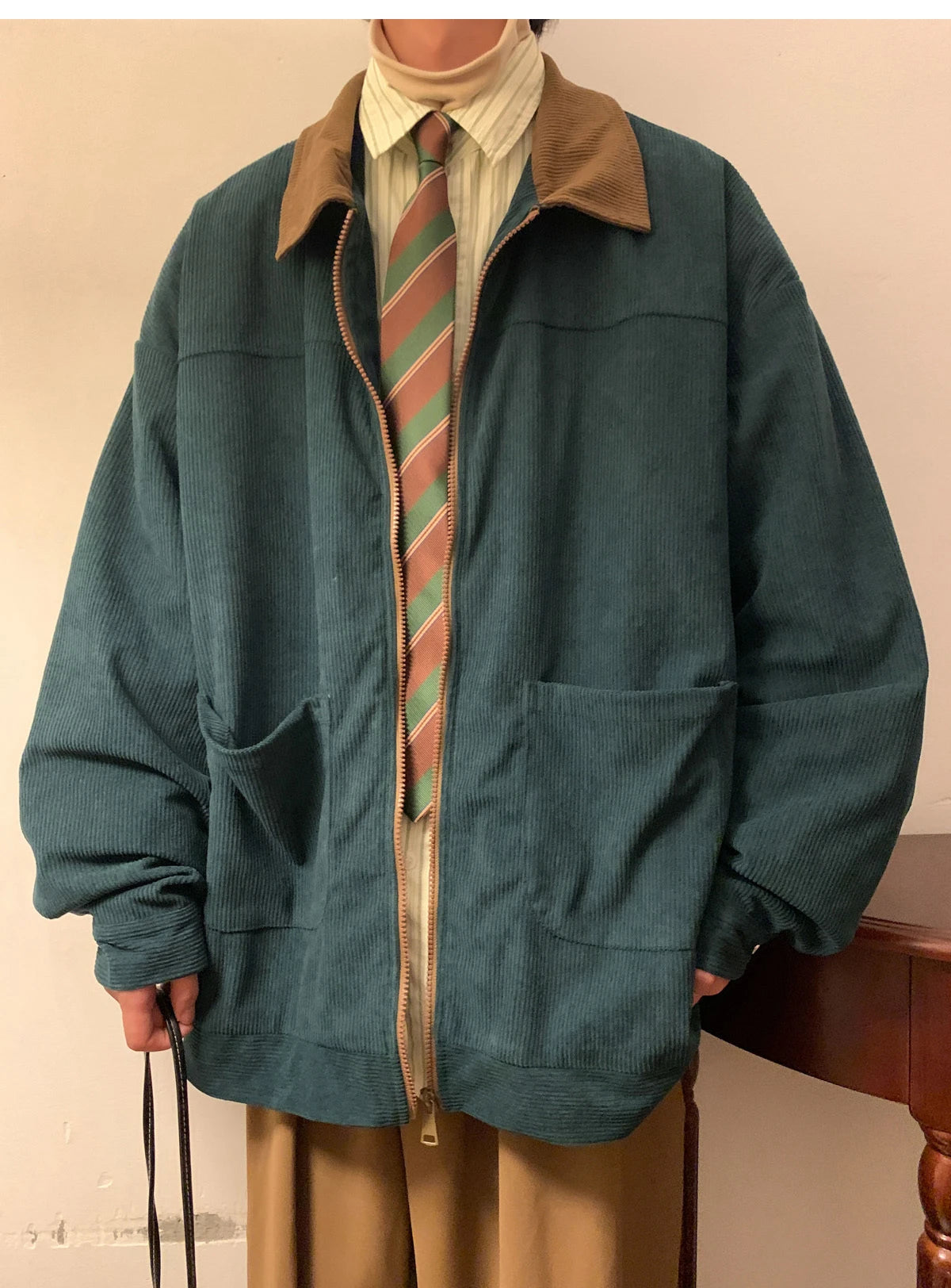 Threebooy American Style Vintage 2025 Men Bomber Jacket Windbreakers Zipper Coats Autumn Loose Cargo Outwear