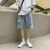 Threebooy 2024 Summer New Men Personalized Washable Vintage Ripped Short Jeans Streetwear Hole Slim Denim Shorts Male Brand Clothes
