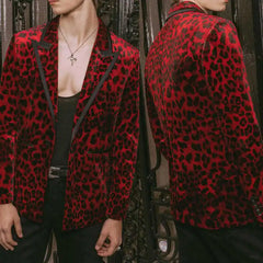 Threebooy  Leopard Print Men's Suits Slim Fit 2 Pieces Jacket Pants Peaked Lapel One Button Special Occasion