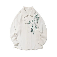 Threebooy Men Loose Fit Embroidered Floral Casual Shirt Streetwear Oversized Comfortable Spring Summer Fashion Trendy Stylish Top Apparel