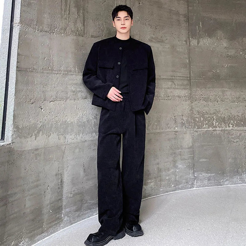 Threebooy Men's Daily Blazer & Wide Leg Pants 2-Piece Set