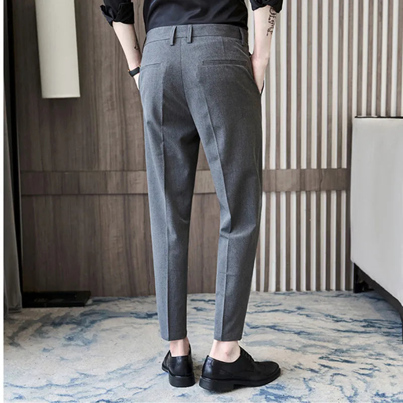 Threebooy  High Waist Straight Suit Pants Mens New Solid Color Anti Wrinkle Casual Solid Color Pants Business Versatile Trousers Men