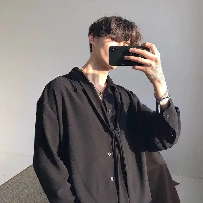 Threebooy Japanese Fashion High-end White Shirts Men Women Korean Version 2025 New Trendy Design Solid Color Handsome Long-sleeved Tops