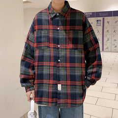 Threebooy Long Sleeved Shirt Men Oversized Fashion Retro Plaid Shirt Men Streetwear Loose Casual Shirt Mens Vintage Shirts Plus Size 5XL