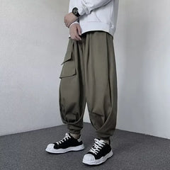 Threebooy  Japanese Style Loose-fit Wide-leg Cargo Pants For Men Autumn/winter Casual Vintage Pants Sensibilityniche Design
