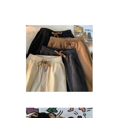Threebooy  Plush Corduroy Pants for Men Drawstring Leg Sweatpants Wide-leg Loose Versatile Casual Trousers