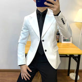 Threebooy Men Jacket High Quality Gentleman Men Slim Casual White Suit Large Size Brands Men's business Casual Flow of Pure Color Blazers