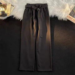 Threebooy  Solid Color Straight Wide-leg Non-iron Trousers for Men's Retro Loose Droop Korean Style Suit Trousers