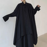 Threebooy Mens Harajuku Irregular Shirt 2024 Spring New Fashion Goth Handsome Loose Oversized Lapel Fashion Long Sleeve Cloak Unisex