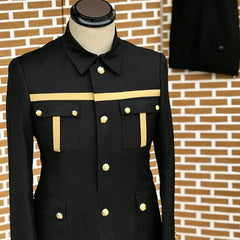 Threebooy  Black African Style Men's Suits Stand Collar Uniform Blazer Elegant Formal Work 2Piece Jacket Pants for Special Occasions