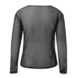 Threebooy Mens Sexy See-Through Mesh Long-Sleeved Top 2024 New Genderless Nightclub Individuality Youthful Thin Low-Cut T-Shirt Unisex