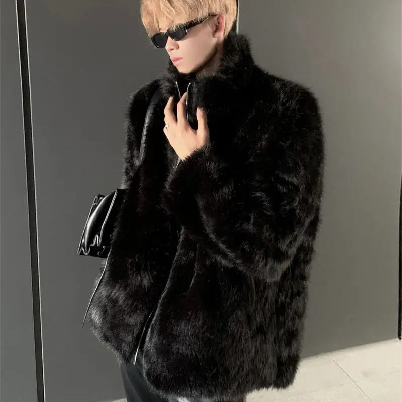 Threebooy Warm Young Parkas Men's Clothing Korean Hip Hop Coat New Thickened Imitation Fur Coat Men's Imitation Fox Fur Jacket