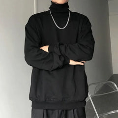 Turtle Neck Long Sleeve T-shirts Men Plus Velvet Warm Basic Solid Korean Style Loose CouplesTops Mens Clothes Streetwear Ins