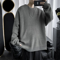 Threebooy Knitted Sweater Men Autunmn Winter Warm Clothing Korean Fashion Long Sleeves Top Vintage Solid Baggy Pullover Y2K Male Clothes