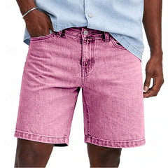 Threebooy  Mens Vintage Washed Denim Shorts Casual Straight Streetwear Shorts Breathable Summer Solid Zipper Fly Daily Knee Length Jean Man