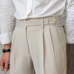 Threebooy Men's Light Luxury Naples Slim-fit Dress Pants Fashion Casual Solid Color British Retro Premium Elegant Popular Leisure Trousers
