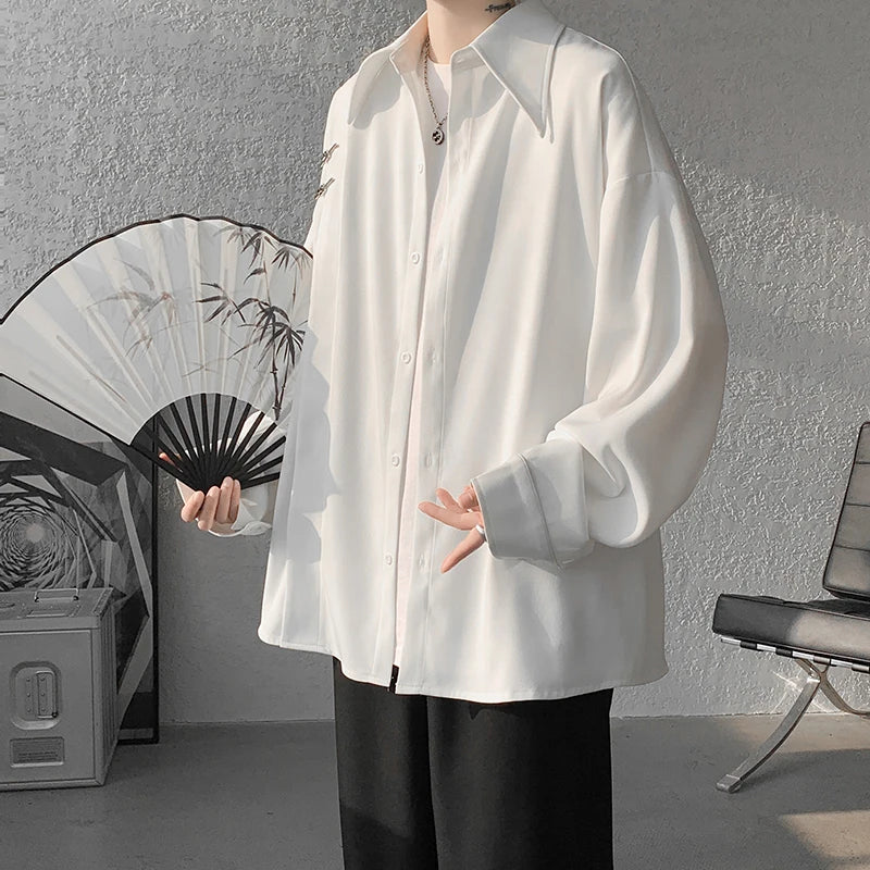 Threebooy Spring Summer High Quality Solid Long Sleeve Shirts Man 2024 Casual Oversize Blouse Male Fashion Simple Clothing Plus Size 5XL-M
