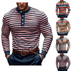 Threebooy  Mens Fashion  Shirts Casual Long Sleeve Shirts Striped V Neck Colorful Blouses Undershirts Tops