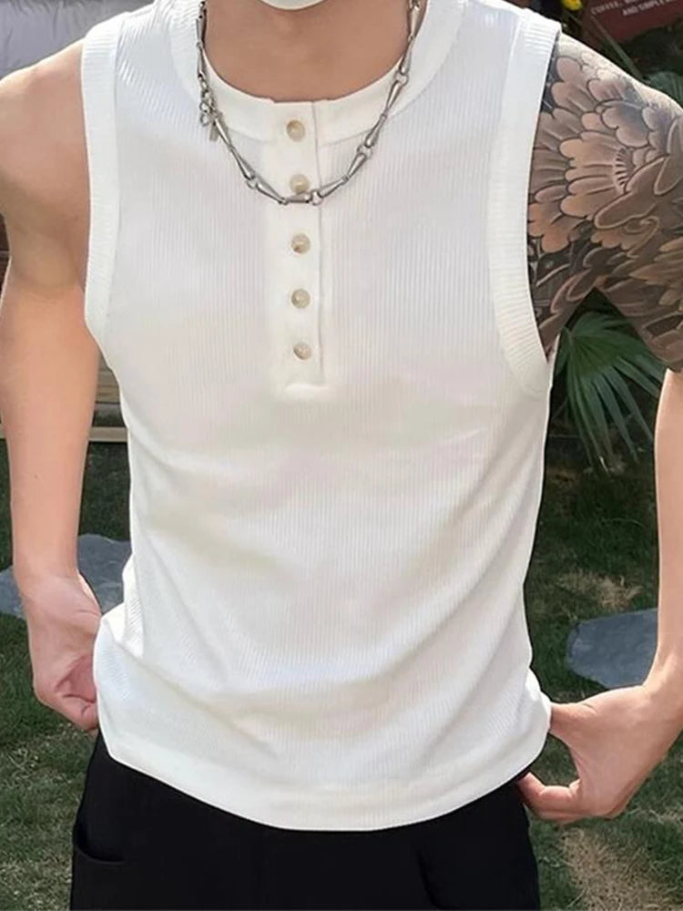 Threebooy  Mens Slim Fit Sleeveless Vest 2025 Summer New Casual Textured Ribbed Camisoles Men Sports Training Stretch Tank Tops
