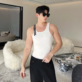 Threebooy 2024 New Casual Adjustable PU Leather Straps Sleeveless Vest Korean Personality Design Fashion Slim Top Tank Top