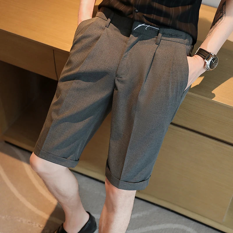 Threebooy Men's Summer Elastic Waist Business Suit Shorts/Male Slim Fit High Quality Embroidery Casual Harlan Shorts 29-36