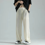 Threebooy Summer Pleated Pants Men Fashion Oversized Casual Ice Silk Pants Mens Japanese Streetwear Loose Straight Pants Mens Trousers