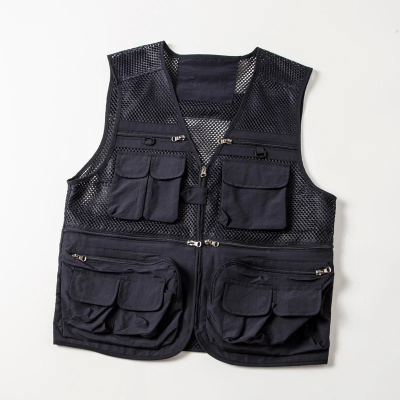 Threebooy Spring Summer Vest Thin Hollow Outdoor Leisure Multi-pocket Fishing Vest Photography Tooling Quick-drying Horse Clip Vest Jacket