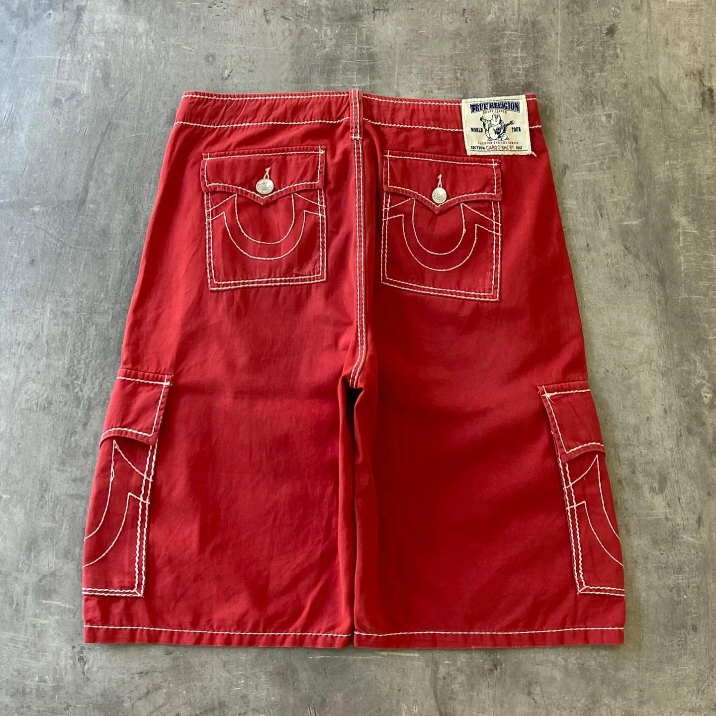 Threebooy Y2K New Line Embroidered Red Denim Mid Pants American Retro Gothic Jeans Men Street Hip Hop Harajuku Punk Loose Wide Legs Shorts