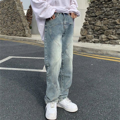 Threebooy Men's Straight Fashion Brand Wide Leg Baggy Jeans Men Hip Hop Retro Loose Cargo Pants Male Straight Streetwear Denim Trousers